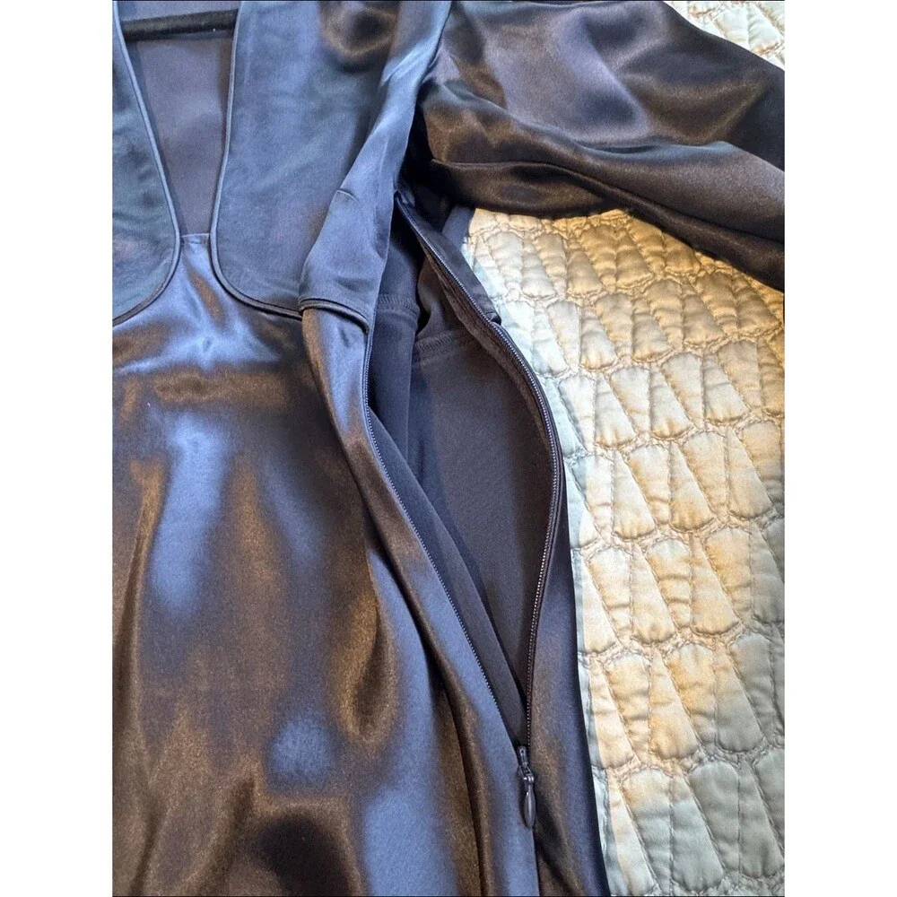 STAUD Navy Satin V-Neck Long-Sleeve Mini Dress - Picture 8 of 10